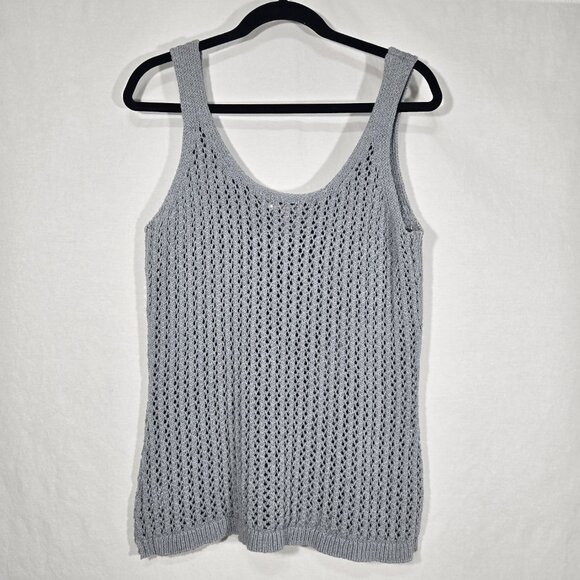 TOAD&CO Gray Recycled Denim Stretchy Crochet Semi-Sheer Tank Top Women's Size M. - Picture 3 of 17